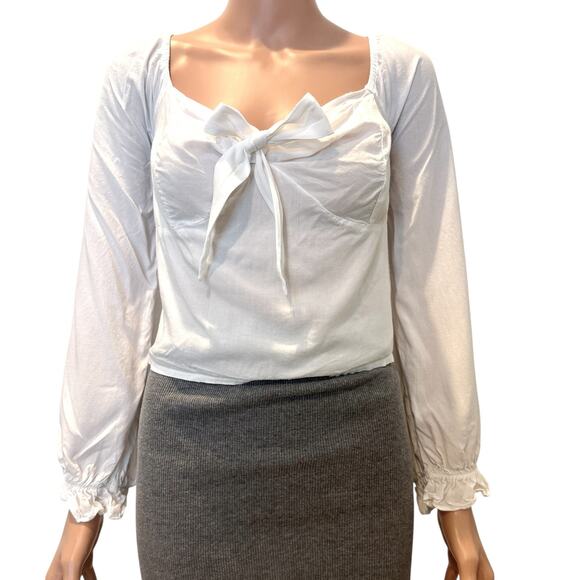 Guess large knot front balloon puff sleeve crop top blouse TLS1 2862 - Picture 1 of 9